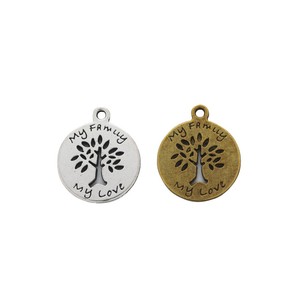 Colgante de Disco Redondo con Árbol Genealógico, de Aleación Plateada Antigua, para Regalos Artesanales del Día de la Madre - Product Image 1