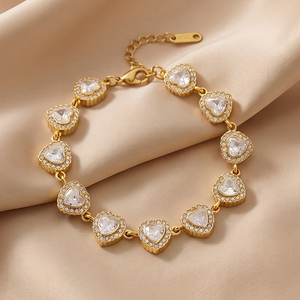 Pulsera de Lujo al por Mayor con Diseño de Corazón y Halo Redondo, Chapada en Oro de 18K, de Acero Inoxidable, Totalmente Pavimentada, Adorno de Mano para Mujer - Product Image 2