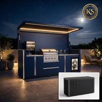 Meuble de cuisine pliant d'extérieur en acier inoxydable 304 avec station barbecue, évier et réfrigérateur pour jardin, patio et cour.