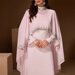 Robe longue de mariée Abaya élégante pour femme, en polyester, ornée de strass, cousue à la main, style mode transfrontalière musulmane du Moyen-Orient 2026 - Product Image 2