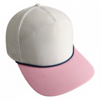 Casquette de camionneur en polyester imperméable à 7 panneaux, bicolore, séchage rapide, avec trous découpés au laser, maille respirante, personnalisable, profil haut, imprimée