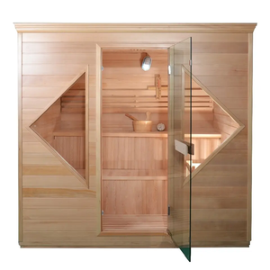 Phòng xông hơi truyền thống bằng gỗ Hemlock trong nhà, dành cho 3-4 người, có lò và đá - Product Image 3