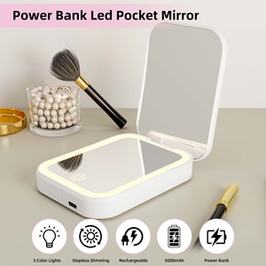 Gấp vô cấp mờ 3x Magnifier Led Double <span class=keywords><strong>Side</strong></span> Pocket ngân hàng điện trang điểm du lịch xách tay trang điểm nhỏ gọn gương với ánh sáng - Product Image 2