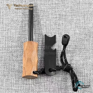 Wooden Handle Ferrocerium Rod <b>Fire</b> Starter Outdoor Survival <b>Tool</b> Metal Stick With Leather Strap - Product Image 3