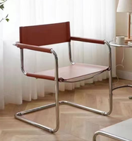 Chaises en métal pour restaurant, style moderne, cuir brun, acier inoxydable, chaise de salle à manger rembourrée pour hôtels, usage commercial et domestique