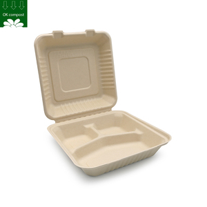 Tùy chỉnh phân hủy sinh học compostable mía bã mía hộp 3 bộ phận compostable hộp đựng thức ăn vỏ sò dùng một lần cho thực phẩm nóng - Product Image 2