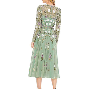 Abito stile impero in seta con perline a vita e paillettes a maniche lunghe con guaina formale abiti Casual <span class=keywords><strong>da</strong></span> sera ricami estivi - Product Image 3