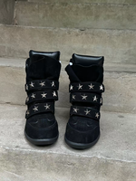 Bottes montantes à plateforme invisible incrustées de perles à imprimé léopard de la série Star Wild Order, avec bout en cuir véritable durable en forme d'étoile
