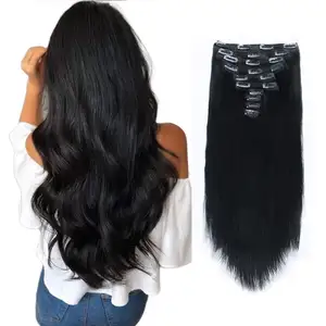 100% cuticle aligned virgin human hair extensions clip in silk straight double drawn hair piano color clip in extension