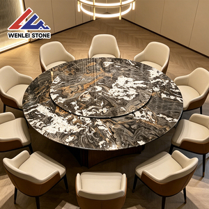 Table à manger ronde en marbre noir et blanc Wenlei Natural Silver Fox, table en <span class=keywords><strong>pierre</strong></span> moderne de luxe <span class=keywords><strong>avec</strong></span> plateau tournant intégré pour <span class=keywords><strong>la</strong></span> maison - Product Image 1