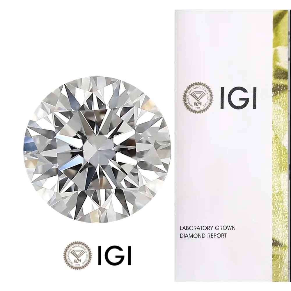 IGI प्रमाणित 1 कैरेट डेफ रंग VVS-VS हीरा दौर शानदार कट सीवीडी HPHT हीरा लैब बढ़ी हीरा