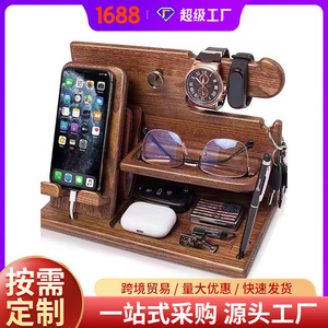 Wooden Desktop Phone Charging Stand With Watch Key Storage And <b>Glasses</b> Holder For Office Home Bedroom Use - Product Image 4