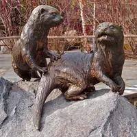 BLVE Vie Taille Jardin Parc Décor Animal statue de Bronze En Plein Air Loutre Castor Sculptures BSJ-70
