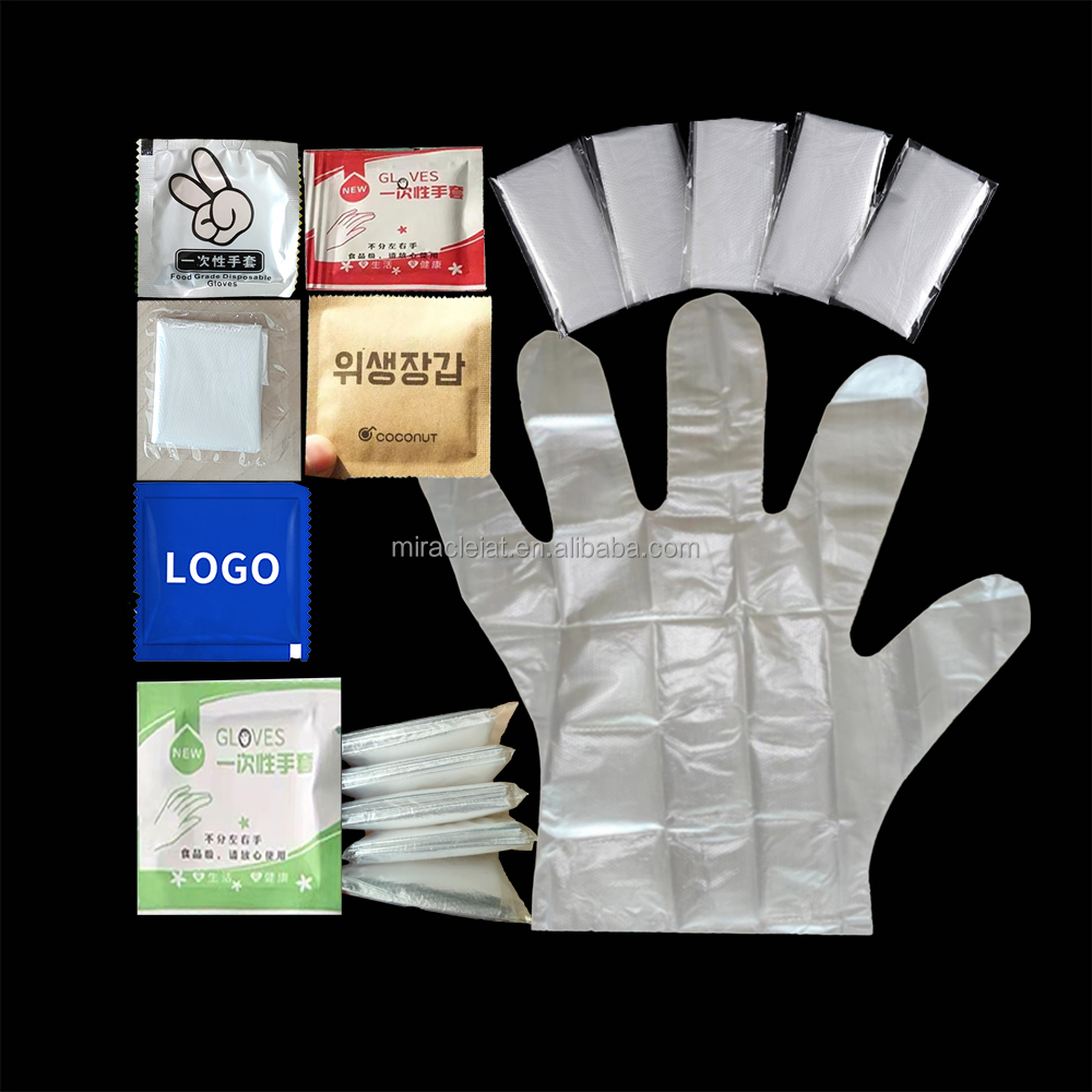 Guantes desechables de plástico HDPE plegables para cocina, 1 par/bolsa empaquetada individual, venta al por mayor de fábrica