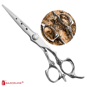 Khắc lồi cạnh thép không gỉ chuyên nghiệp thợ cắt tóc tóc <span class=keywords><strong>Shears</strong></span> Ergonomic xử lý bóng mang căng thẳng hệ thống đặt hàng số lượng lớn - Product Image 1