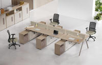 Bureau de coworking modulaire convertible moderne 4 places, poste de travail extensible pour espace ouvert, design en bois, panneau MFC durable