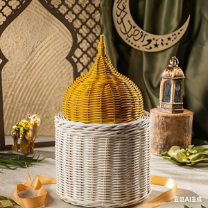 وصول جديد: سلة هدايا وتخزين من الخيزران الطبيعي المصنوع يدويًا بتصميم قبة مسجد لديكور المنزل وهدية للأصدقاء - Product Image 3