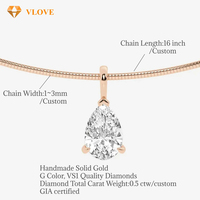 Collar con Colgante de Diamante Cultivado en Laboratorio con Corte de Pera VLOVE, 1-3 Quilates, Color D VVS, Oro Sólido de 10K, 14K, 18K, Joyería Personalizada para Mujer