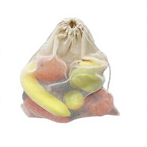 Eco-Friendly Cotton Letter Punch Style <b>Drawstring</b> <b>Bag</b> Bundle Pocket Custom Logo Mesh Fruit <b>Bag</b> Daily Shopping Canvas - Product Image 2