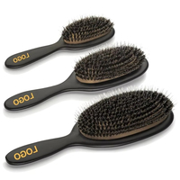 Brosse à cheveux professionnelle en caoutchouc noir avec logo personnalisé, démêlante, à poils de sanglier, pour extensions et perruques