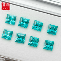 Vente en gros de pierres précieuses synthétiques de laboratoire YAG Paraiba de taille princesse carrée 1,5x1,5-5x5 mm, avec jeu de couleurs, pour la fabrication de bijoux
