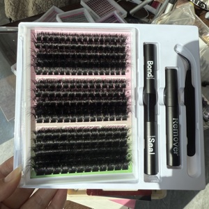 Faux cils en fibres végétales faits à la main, sans poids, vente en gros, pré-coupés, DIY, cils en grappe vaporeux, marque privée, fournisseur de cils - Product Image 1