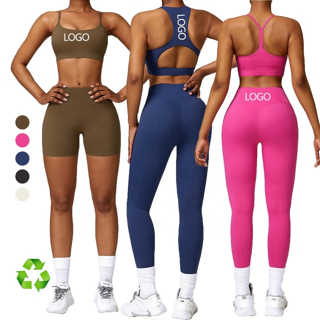Joyyoung Activewear Clothes Eco Friendly Wholesale Recycled Sportswear Yoga 2 Pieces Women Leggings Shorts Set Gym Fitness Wear