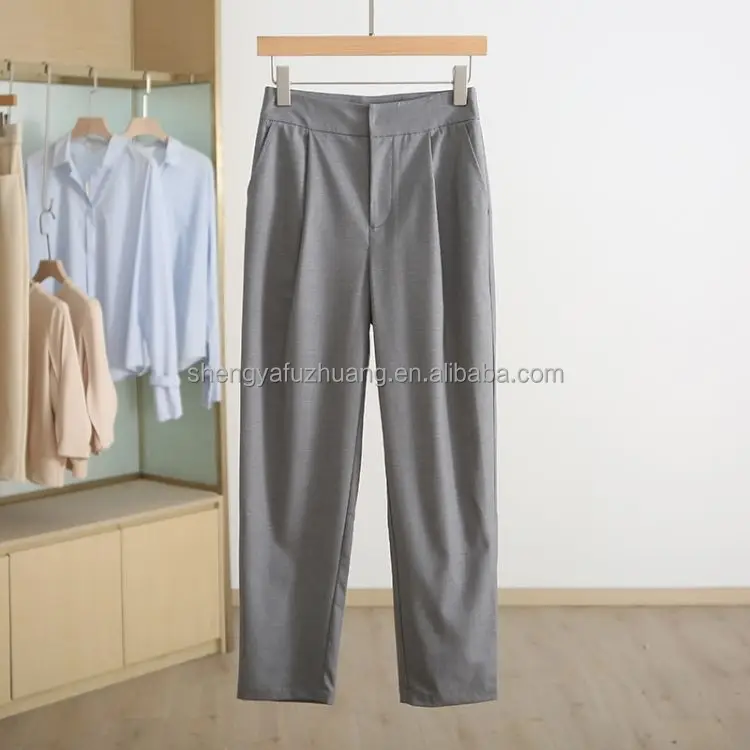 2022 summer wide leg pants straight tube cotton linen fashionable casual pants women's wear