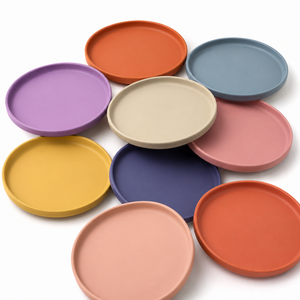Assiette ronde <span class=keywords><strong>en</strong></span> <span class=keywords><strong>silicone</strong></span> de couleur unie, certifiée LFGB, sans BPA, bord antidérapant, réutilisable, plateau de service alimentaire pour la cuisine - Product Image 1