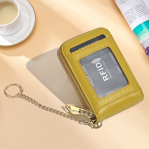 Genuine <b>Leather</b> Kpop Keychain Card Holder RFID Blocking Functional Wallet Card Holder Keychain Small Id Card Holder With <b>Keyring</b> - Product Image 6