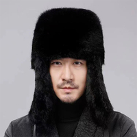 Gorro Unisex de Piel de Conejo con Orejeras, Ajustable, Tejido a Mano, Estilo Ruso Ushanka, para Invierno, Viajes y Uso Diario