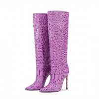 Bottes hautes au genou à talons hauts et bout pointu en PU avec texture gaufrée de luxe pour femmes, mode sexy, couleurs personnalisées 35-47, coupe confortable