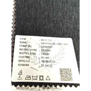 Tessuto Twill Melange 300D | 100% Poliestere 222gsm 145cm | Resistente all'Acqua - Product Image 4