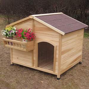 Hundehütte Holz im Freien mit Veranda Food Bowl Birds String Solid Home Blockhaus Stil Zwinger Wetter beständig Wasserdicht - Product Image 4