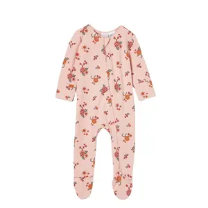 Organic Baby Rompers custom print baby sleepsuit bamboo footed gots onesie zip toddler Romper wholesale sleepsuit for kids