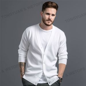 Abbigliamento personalizzato con Logo 2025 nuovo Design autunno essenziali maglione Cardigan bianco con <span class=keywords><strong>scollo</strong></span> a V in cotone - Product Image 5