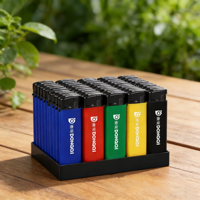 Briquet électronique jetable moderne avec corps en plastique, cinq options de couleur, logo OEM, alimentation au butane pour cigarettes