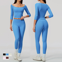 Ensemble de yoga 2 pièces pour femme, été, manches courtes, coupe ajustée, t-shirts sans coutures, taille haute, contrôle du ventre, effet push-up, séchage rapide