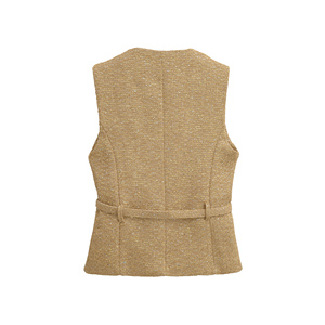 8 Colorway Crew Neck Button up Sashes Casual Fashion <strong>Tweed</strong> Vest <strong>Waistcoat</strong> for <strong>Women</strong> - Product Image 3