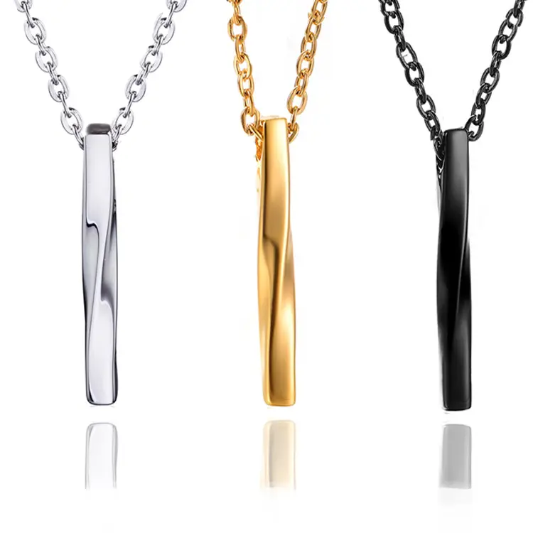 Collier pendentif cuboïde torsadé en acier inoxydable pour hommes, collier à vis, personnalisé, mode 2023