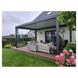 Aluminum Sunshade Waterproof Electric Garden Gazebo Louver Roof Pergola with LED Light