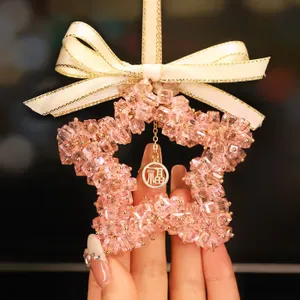 Pembe yaratıcı özel şeffaf el yapımı yıldız kristal araba iç asılı kolye kız için