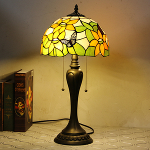 LongHuiJing 12Inch Stained Glass <strong>Table</strong> Lamp Resin Pedestal Base E26E27 Rose Butterfly Flower Lampshade Red Yellow Pink Wholesale - Product Image 5