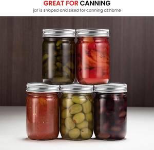 खाद्य भंडारण <span class=keywords><strong>16oz</strong></span> मेसन जार ग्लास नियमित मुंह चांदी धातु Lids के साथ कैनिंग जार - Product Image 2