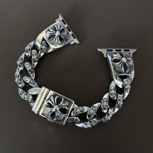 Bracelet de montre connectée Apple <span class=keywords><strong>Chrom</strong></span> Heart en alliage de cuivre de luxe, boucle 20 mm, pour hommes et femmes, plaqué argent, vintage, étanche, punk, croix, cadeau - Product Image 3