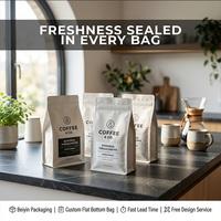 Boîte d'emballage carrée personnalisée 16 oz, fond plat, design logo, sacs à café en aluminium 500g avec valve et fermeture éclair