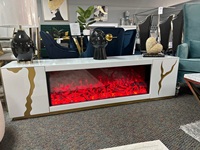 Meuble TV de luxe en bois MDF blanc avec miroir Meuble TV avec décor de cheminée Flammes multicolores et haut-parleur à dents bleues Muebles Meuble