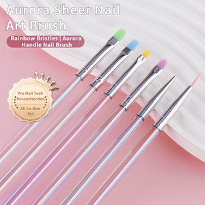 6PCS Candy Color Iridescent Handle Nail Art <b>Brush</b> Set, UV Gel Liner Detailing Building Shaping <b>Brushes</b> for Salon & Home DIY - Product Image 1