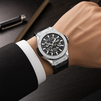 Nouvelle montre squelette mécanique entièrement automatique, boîtier en acier inoxydable 45 mm, aiguilles lumineuses, bracelet en silicone, résistance à l'eau 30 m