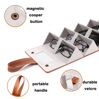 Organisateur de lunettes de soleil portable en PU, 5 emplacements, étui de voyage, boîte de rangement pour plusieurs lunettes, noir, avec miroir
